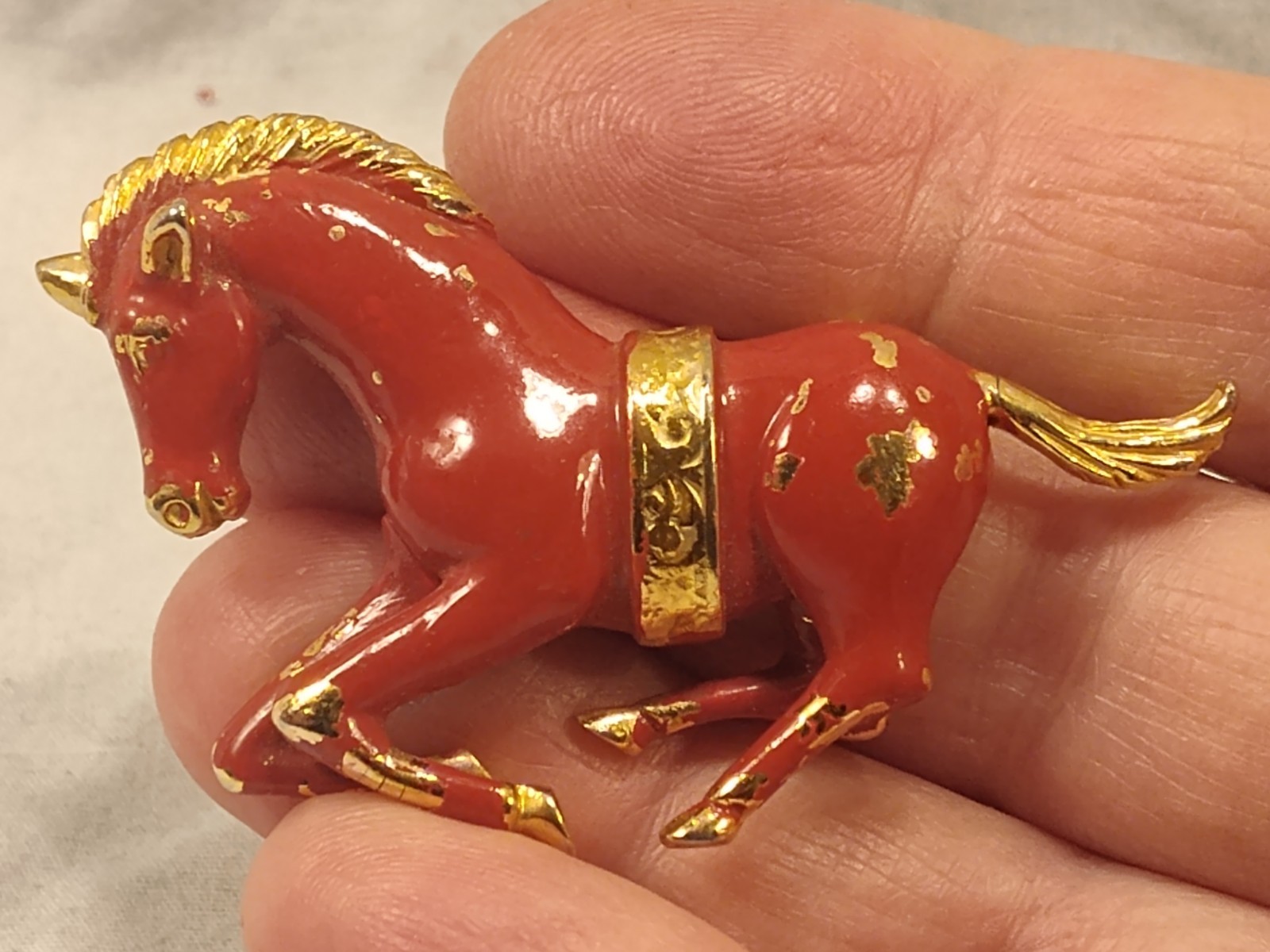 Vintage Red Horse Brooch Pin Equestrian