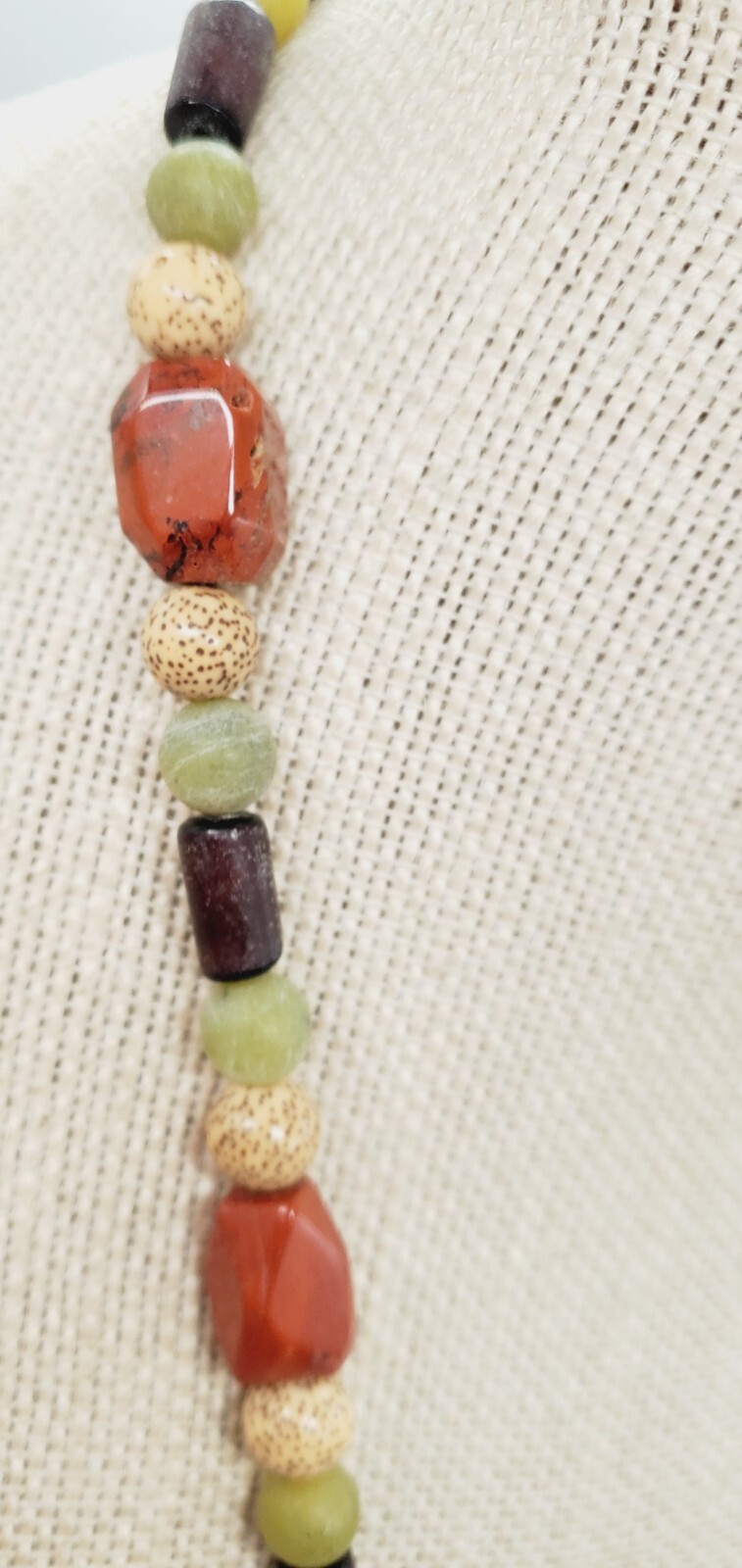 Autumn/Fall Colors Green, Orange and Brown 23″ Multi beaded necklace te02
