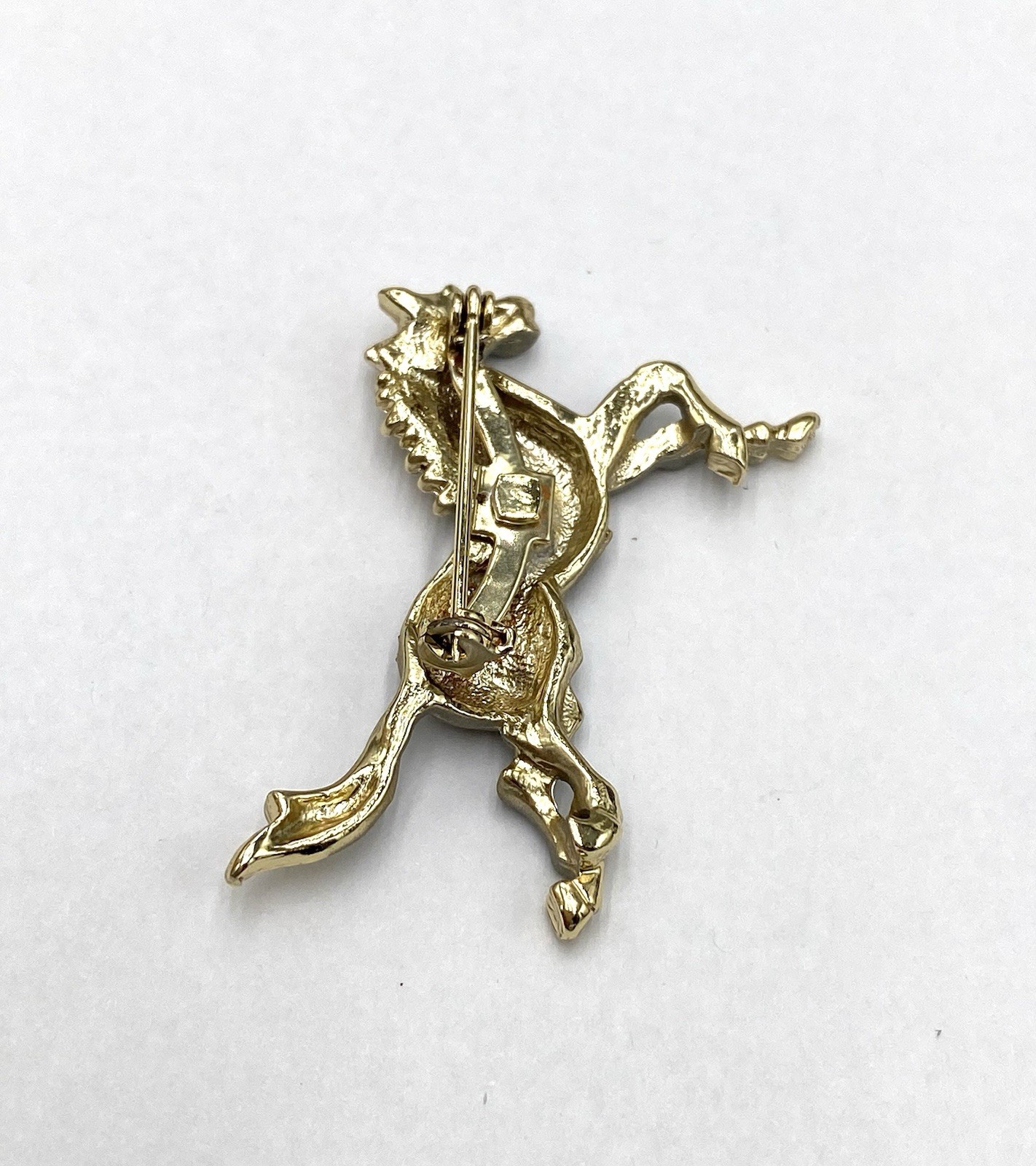 Vintage Brooch Pin Grey Running Horse Pin Gold Tone