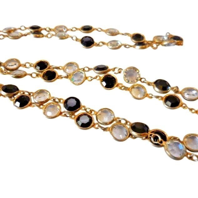 Vintage Swarovski Crystal Necklace Black & Clear Signed Gold Tone double strand