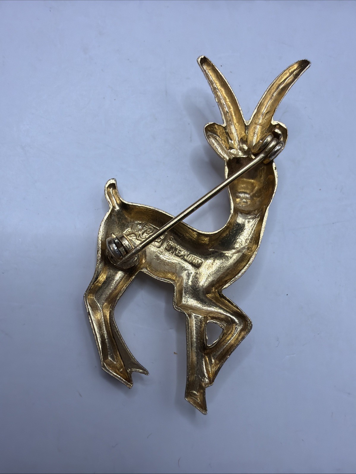 Vintage Coro MCM Sterling Silver 925 w/ Gold Wash Reindeer Gazelle Brooch Pin