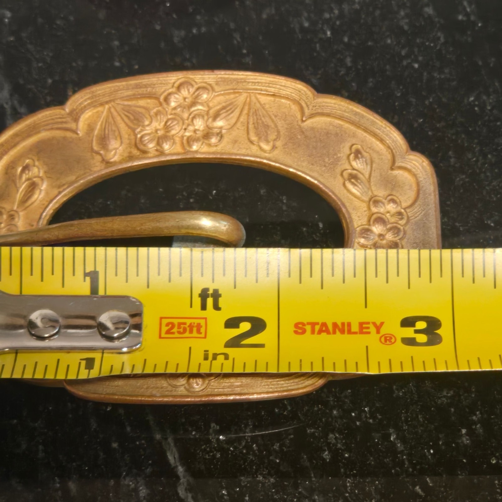 Antique Victorian Sash Pin Buckle Floral Brooch Gold Wash Brass Scarf Pin 1800s