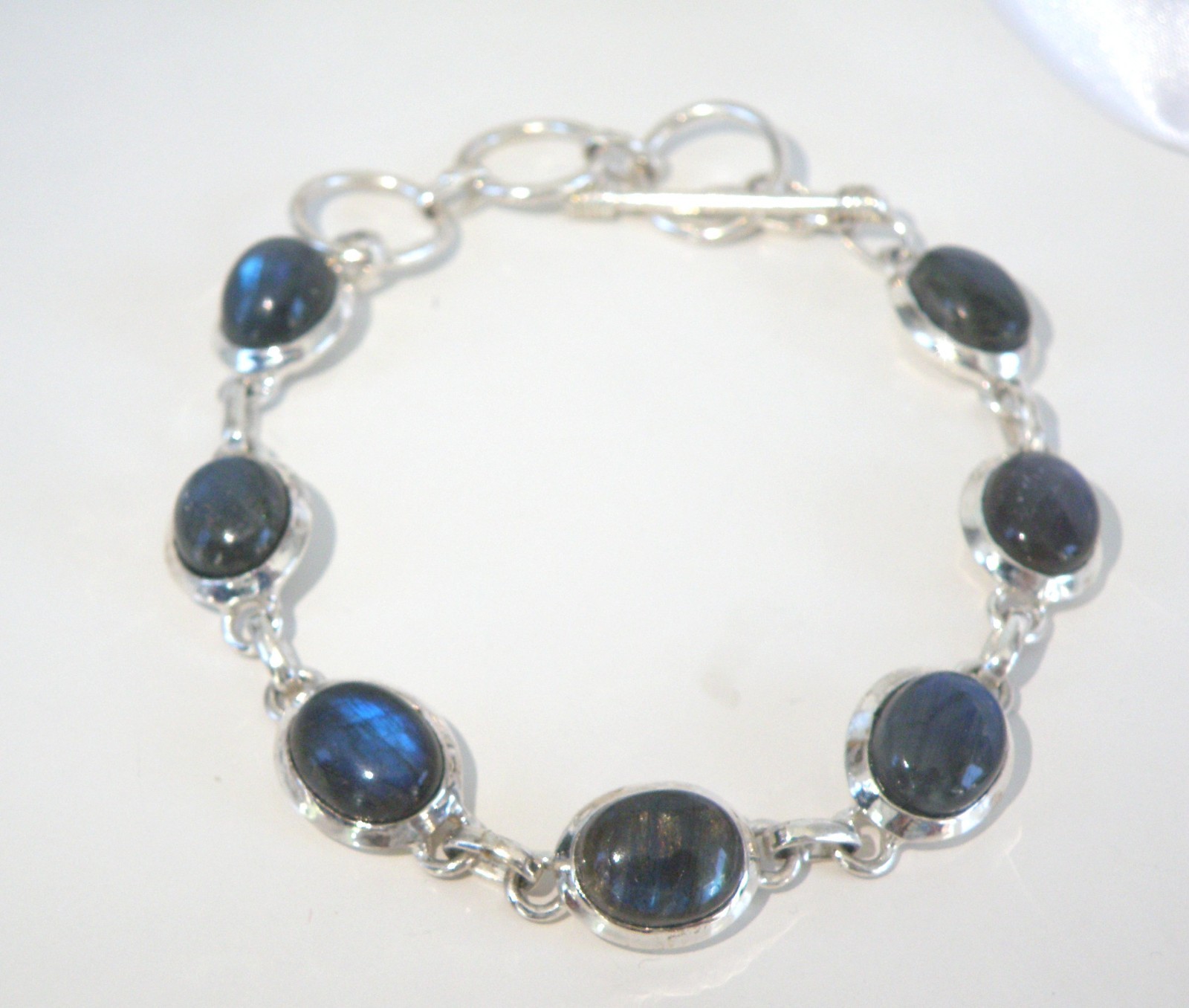 Vintage Sterling Silver 925 Labradorite Tennis Link Adjustable Station Bracelet