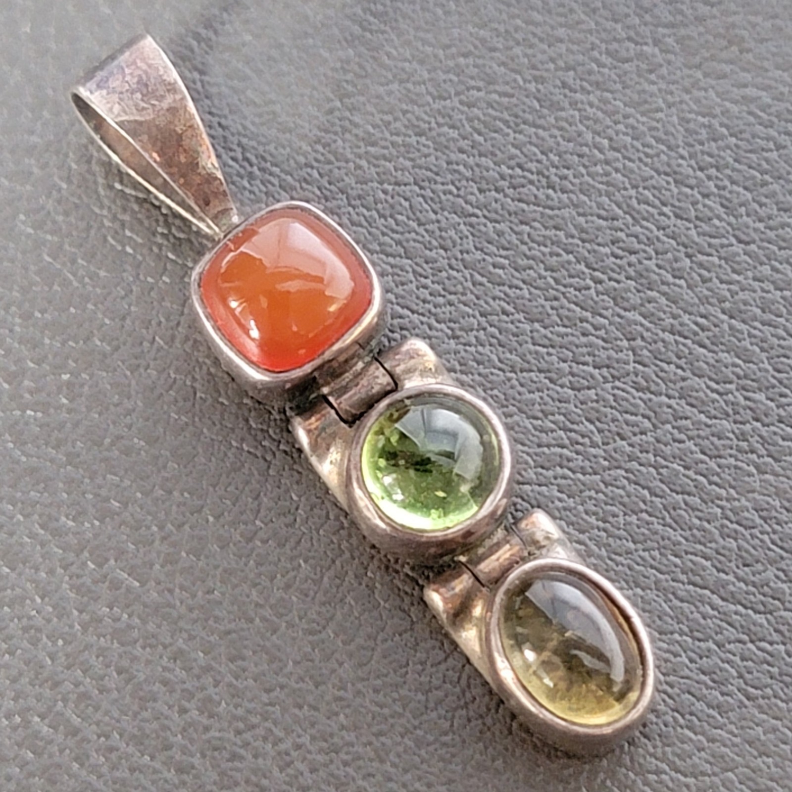 Sterling Silver Multi Stone Pendant 925 Vintage Articulated Hinged Stations