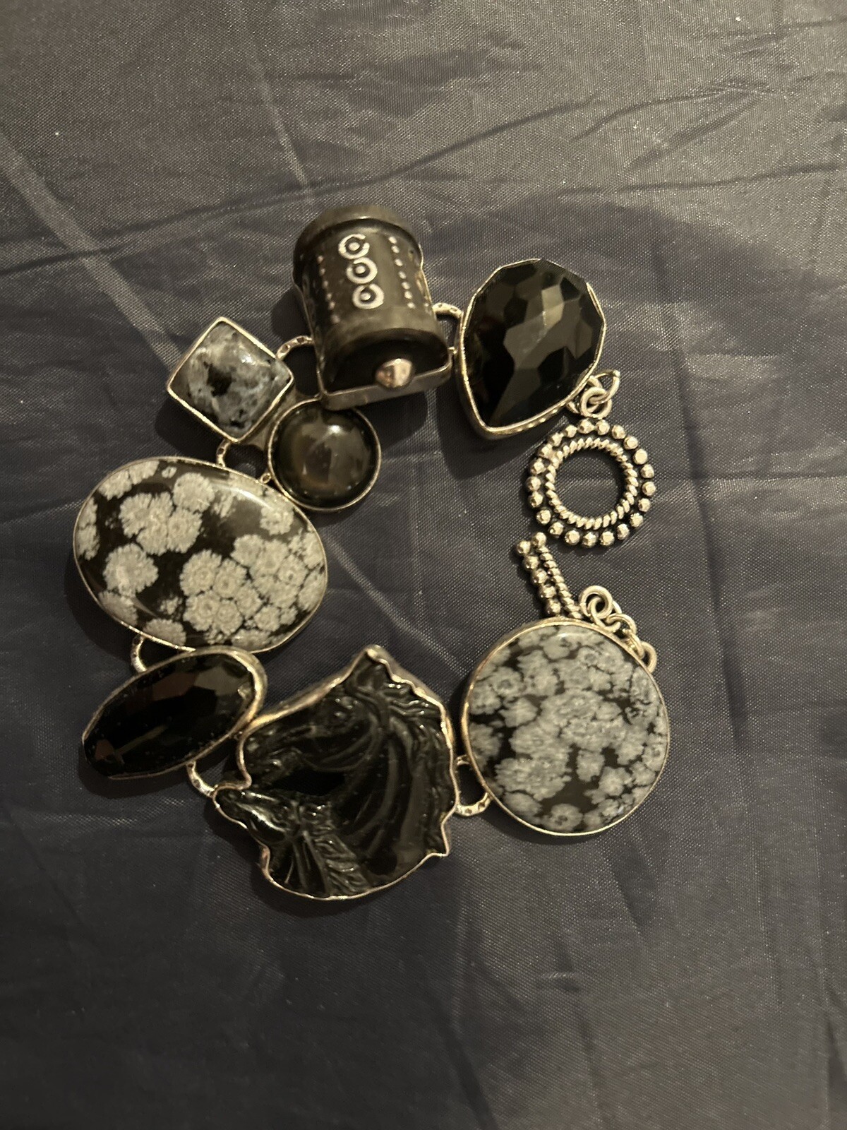Amy Kahn Russell Vintage Sterling Multi Stone Horse Toggle Bracelet