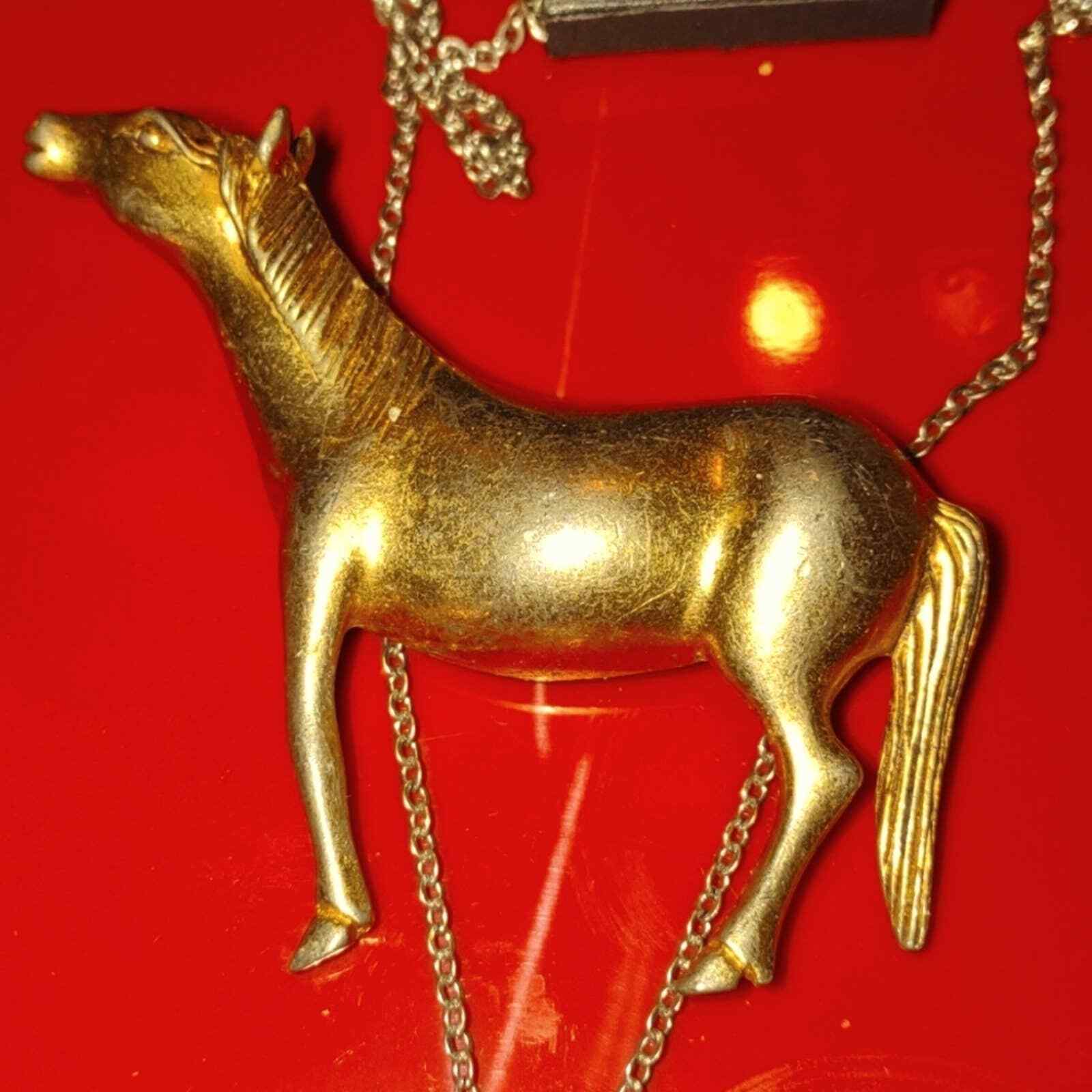 1950s~Brass horse brooch~1980s horseshoe necklace