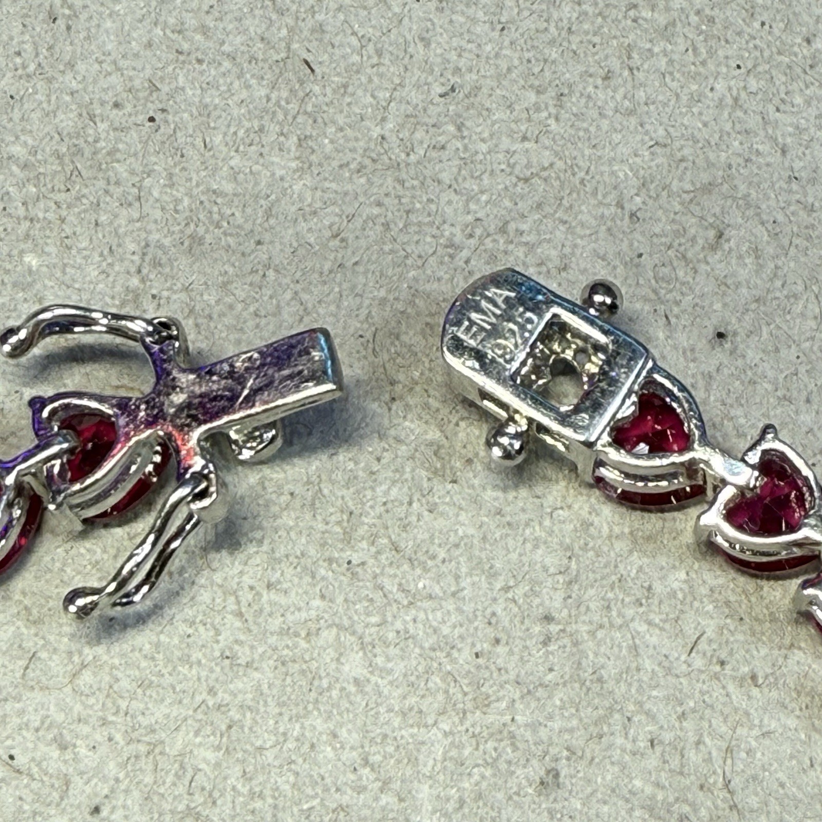 EMA 925 Lab Created Ruby And White Sapphire Hearts Bracelet Tennis 7.25″ 12g
