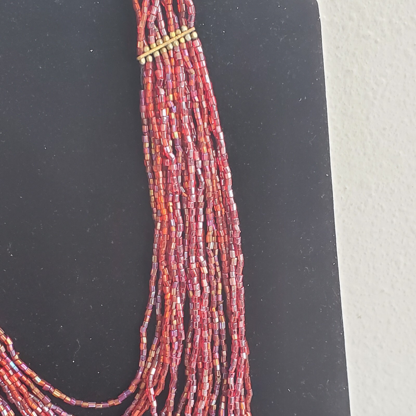NEW 16 Strand Iridescent Wine Glass Seed Beaded Bib Necklace Costume 16″-18″