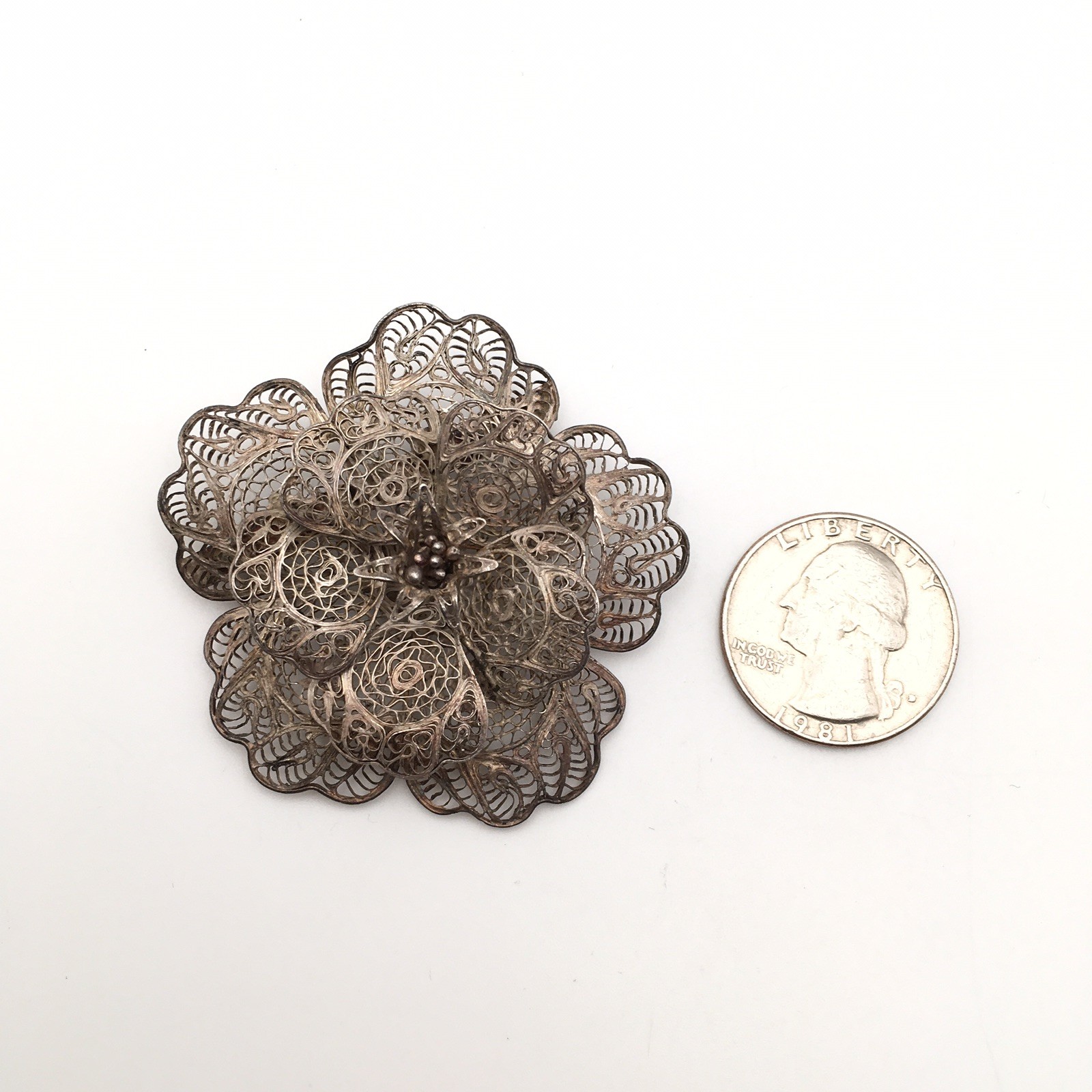 11.8g Vintage Sterling Silver Filigree Flower Pin Brooch Marked CMS Mex 925 #68