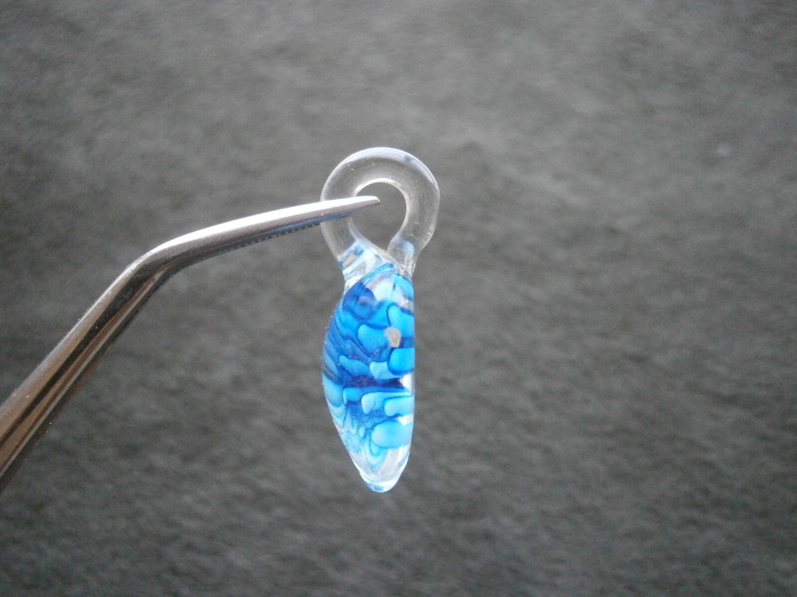 Handblown Blue Flower in Heart Vintage Glass Pendant 3.3g