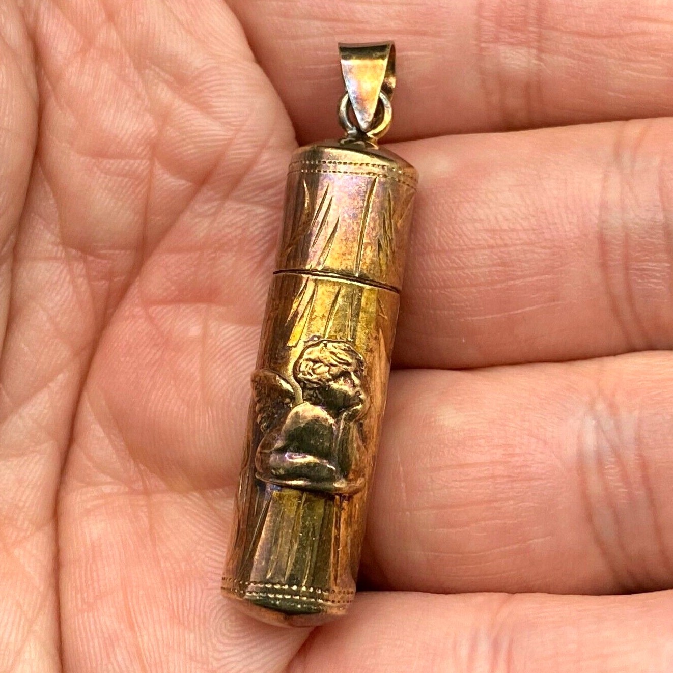 Vintage Angel Box Gold Wash Sterling Silver Pendant