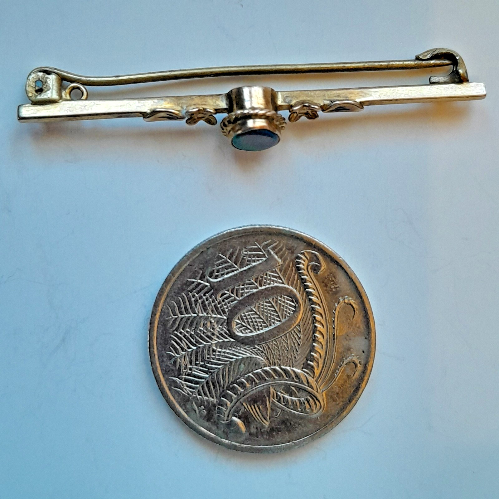 Antique 9ct Gold Black Opal Bar Brooch – Rare Red Fire – Victorian/Edwardian 4.7