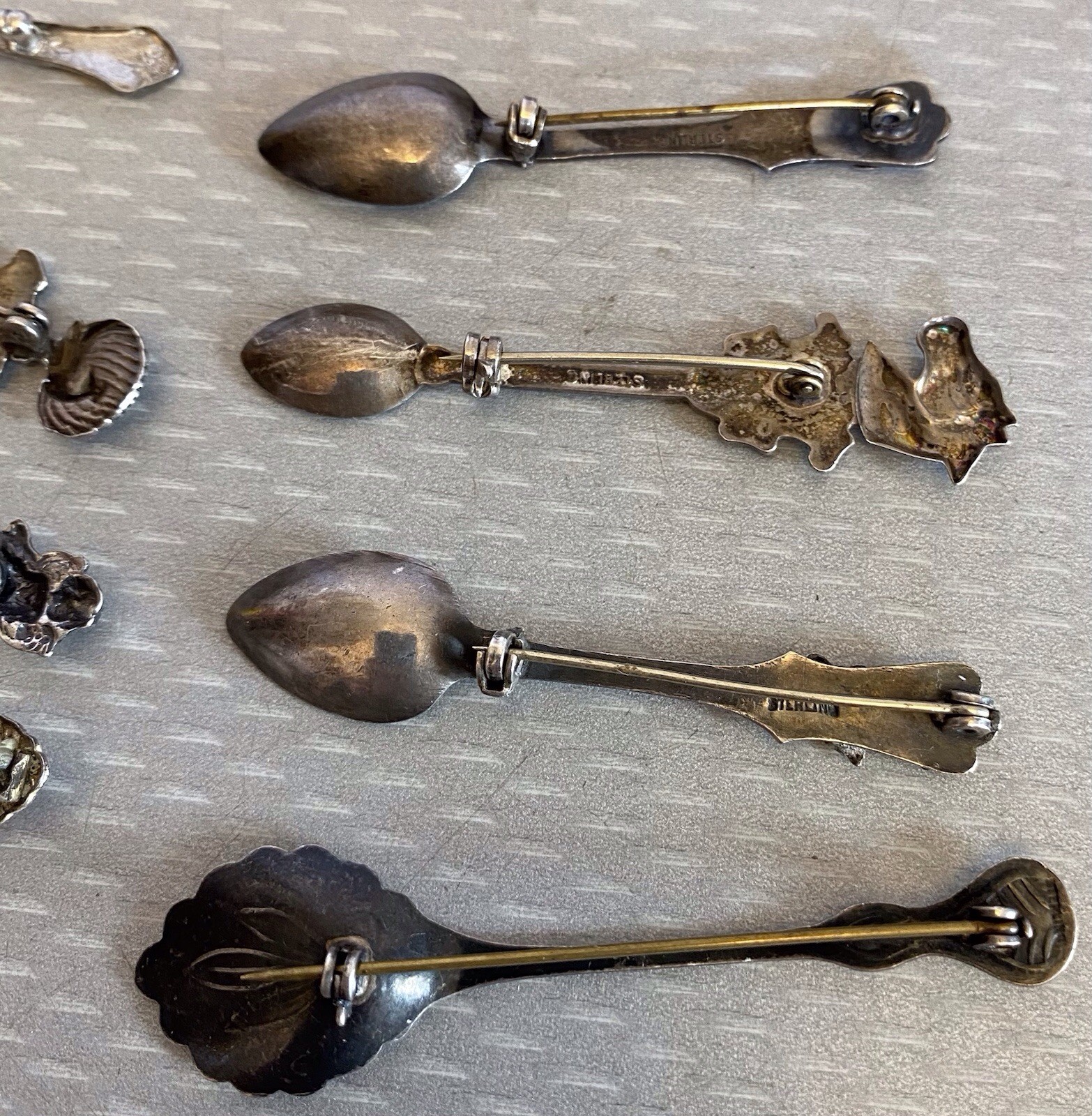 Estate Collection Sterling Silver Spoon Brooch Lot 12 Souvenir USN Yellowstone