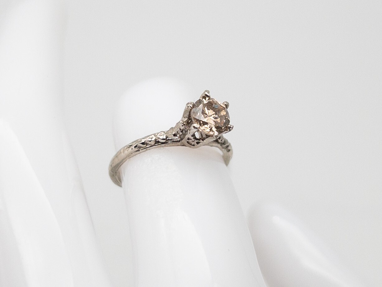 Estate $4000 1ct Natural Si1 CHAMPAGNE ROUND Diamond 14k White Gold Ring