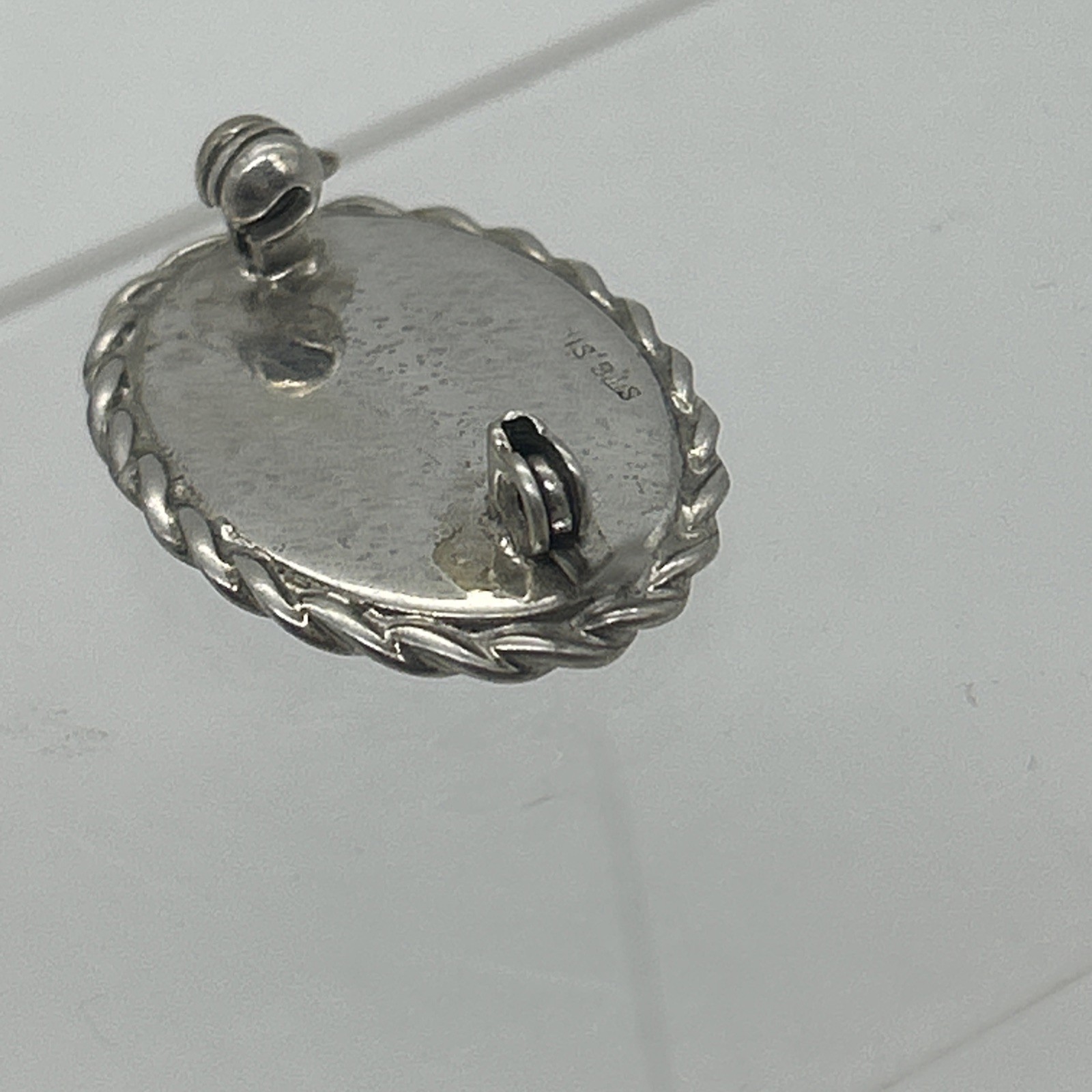 Vintage Paua Shell Sterling Silver Brooch 925 Oval Abalone Mother Of Pearl