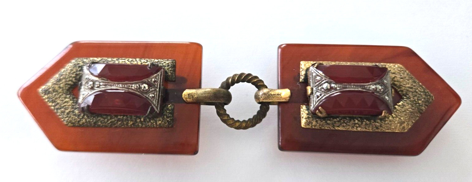 ART DECO,BAKELITE,CZECH GLASS,CLOAK,CAPE,BUCKLE,SO MUCH PRETTIER IN PERSON!!