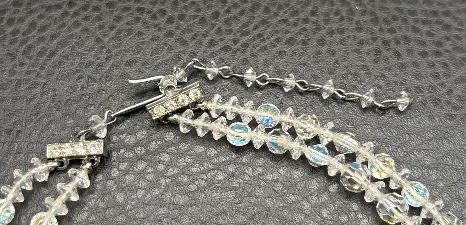 Vintage Aurora Borealis Crystal 2 Double Strand Necklace & Clip-On Earrings Set