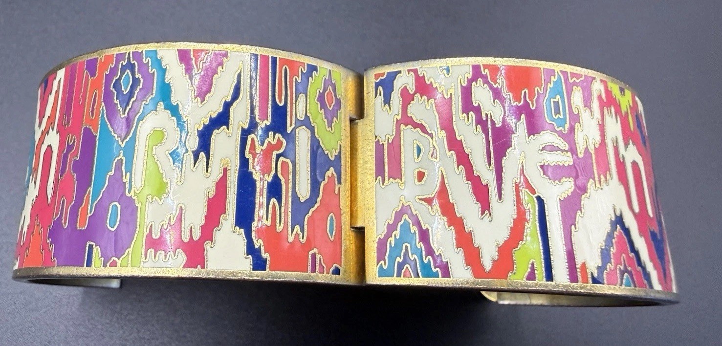 Y2K Henri Bendel Ny Tribal Inspired multicolored Enameled Inkat Bracelet Bangle