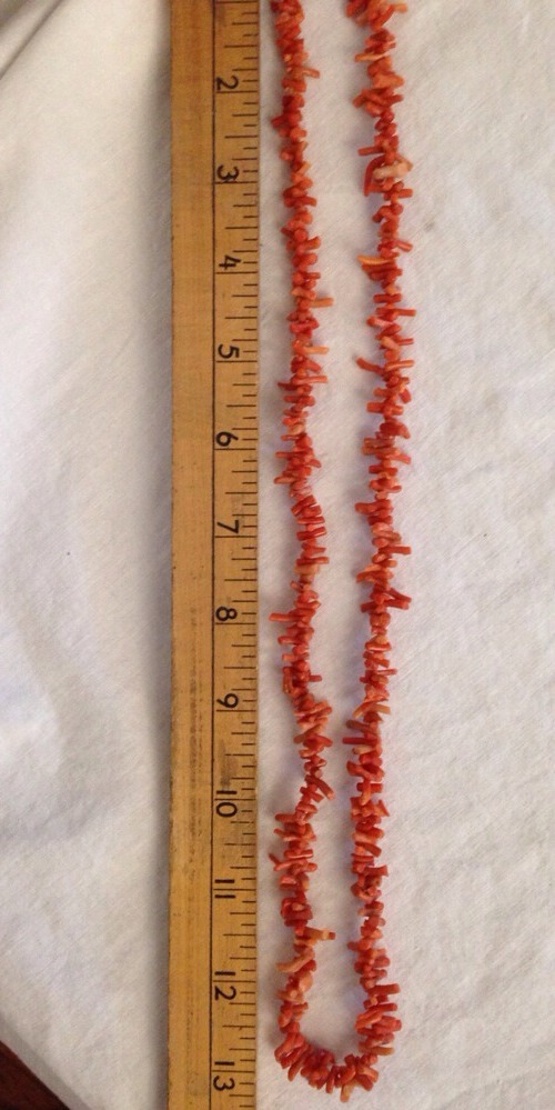 Vintage Real CORAL Necklace Natural Branch LONG 27″ Strand Pink Salmon Color