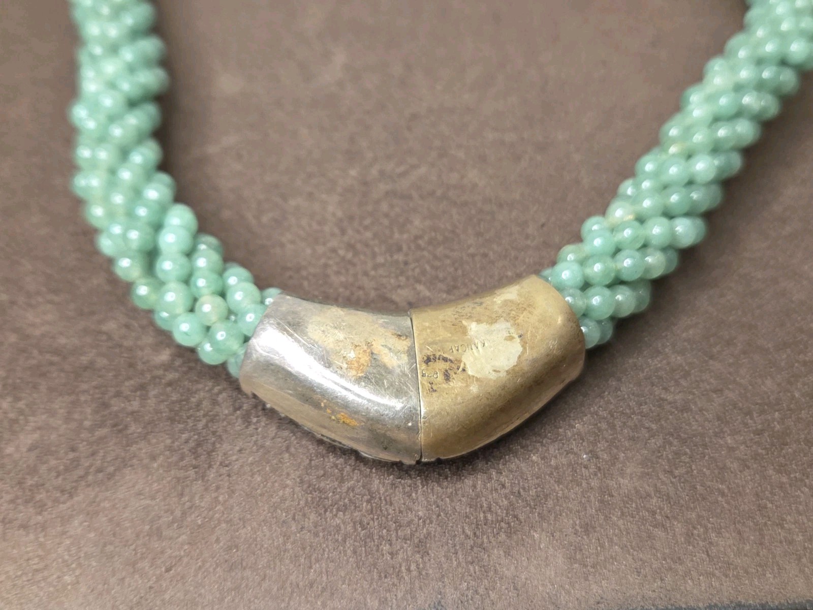 VINTAGE KANCAP 875 SILVER JADE ? BEAD NECKLACE