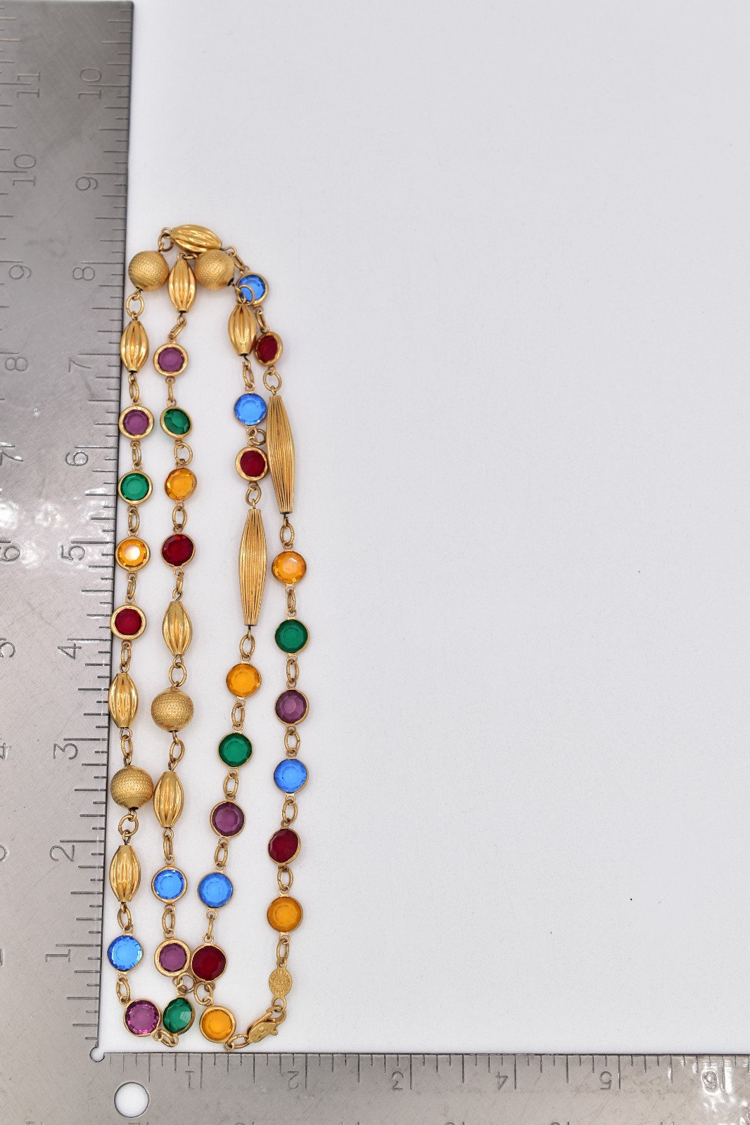 Vintage Austrian Crystal USA Necklace Gold Multicolor Open Bezel Station BinG