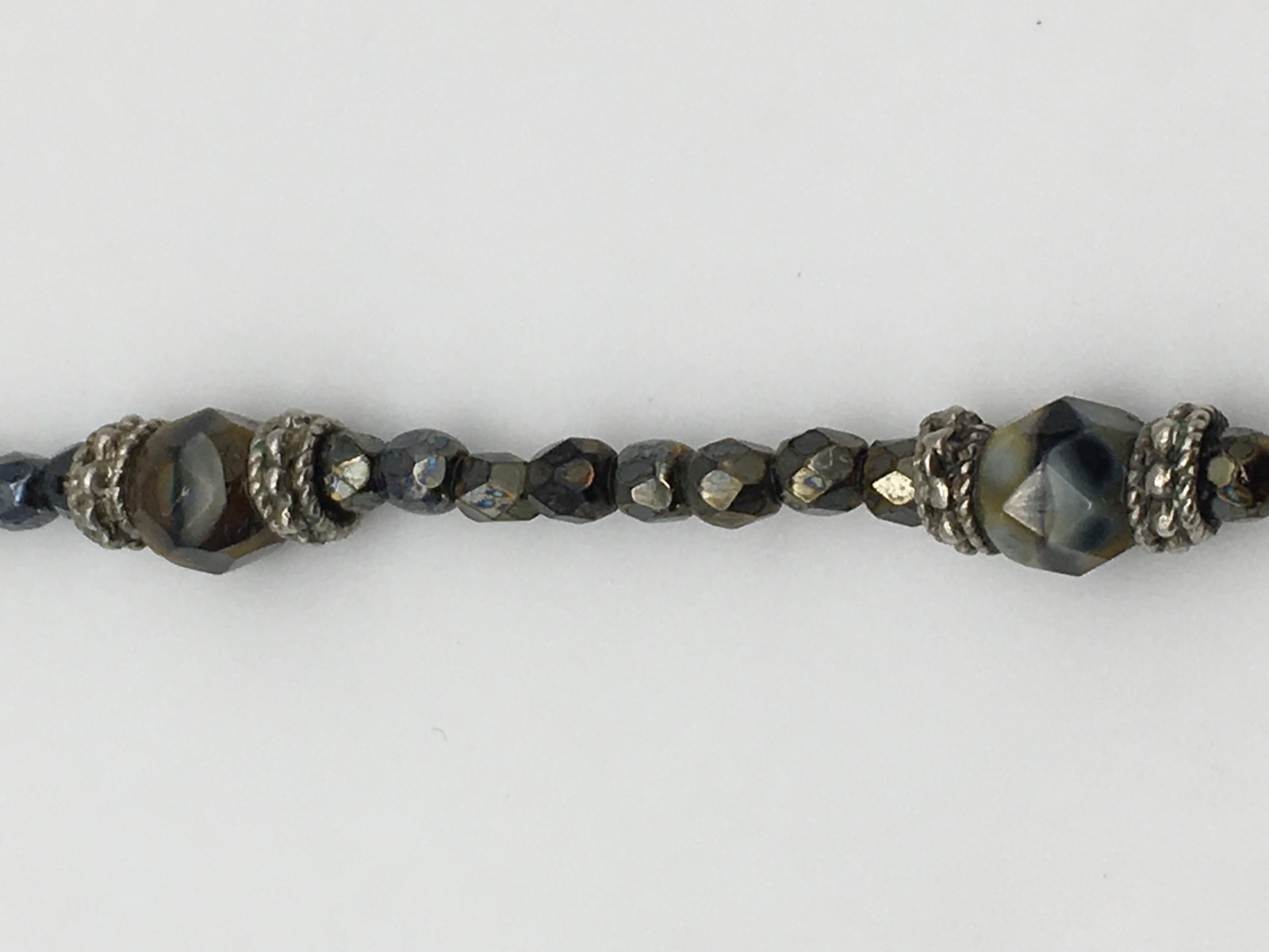 Vintage Blood Stone Pendant Crystal Hematite Czech Beads Sterling 16″ Necklace