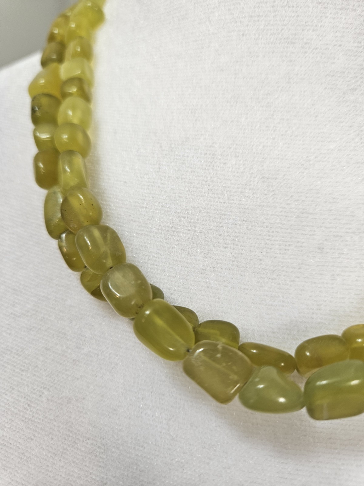 Vintage Double Strand Necklace 18 Inch Greenish Yellow Color