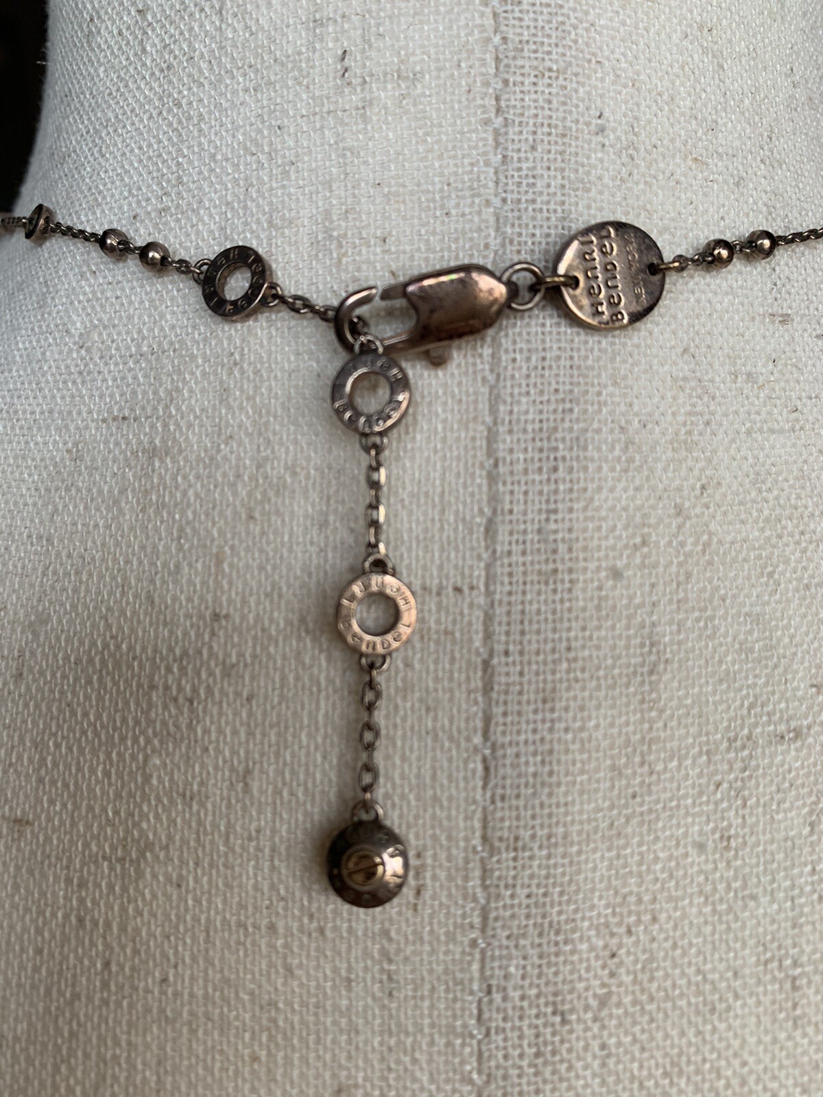 Vintage HENRI BENDEL Crystal/Gold Bead Chain Pendant Necklace 28″