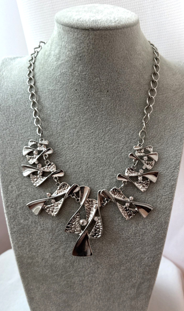 Vintage 1990s y2k Brutalist Textured Metal goth Modernist Necklace boho Unique