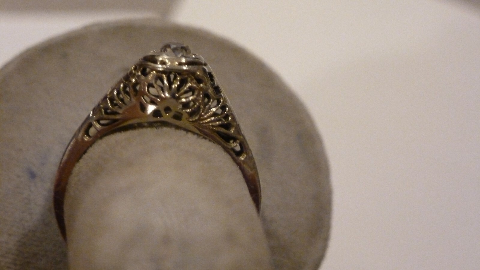 ANTIQUE LADIES 18K WHITE GOLD FILIGREE 50 PT OLD MINE CUT DIAMOND RING SZ 6 3/4