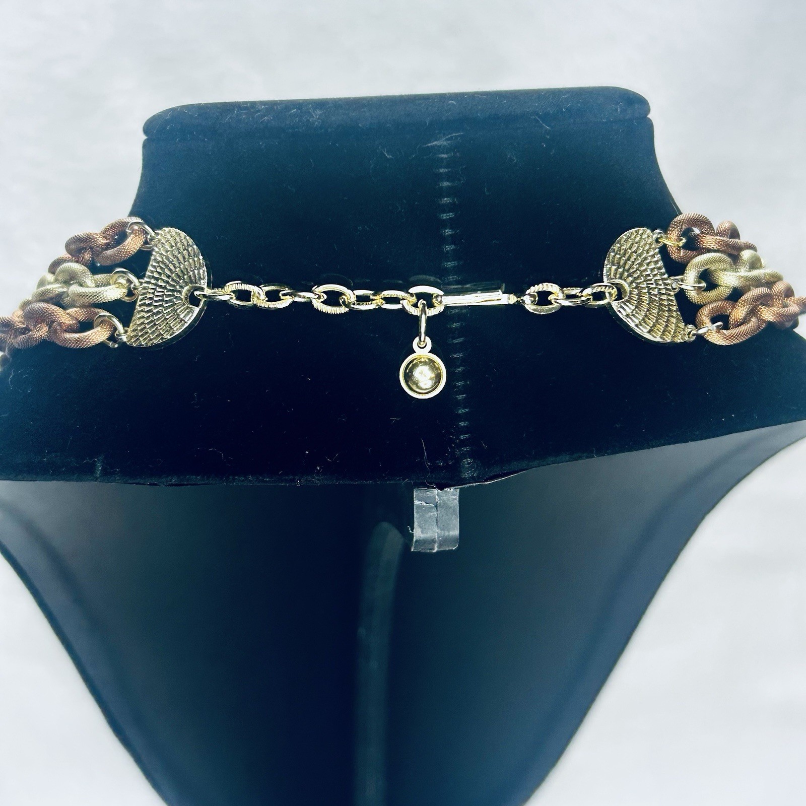 Vintage 3 Strand Necklace W Germany Textured Chain Link Copper & Light Gold Tone
