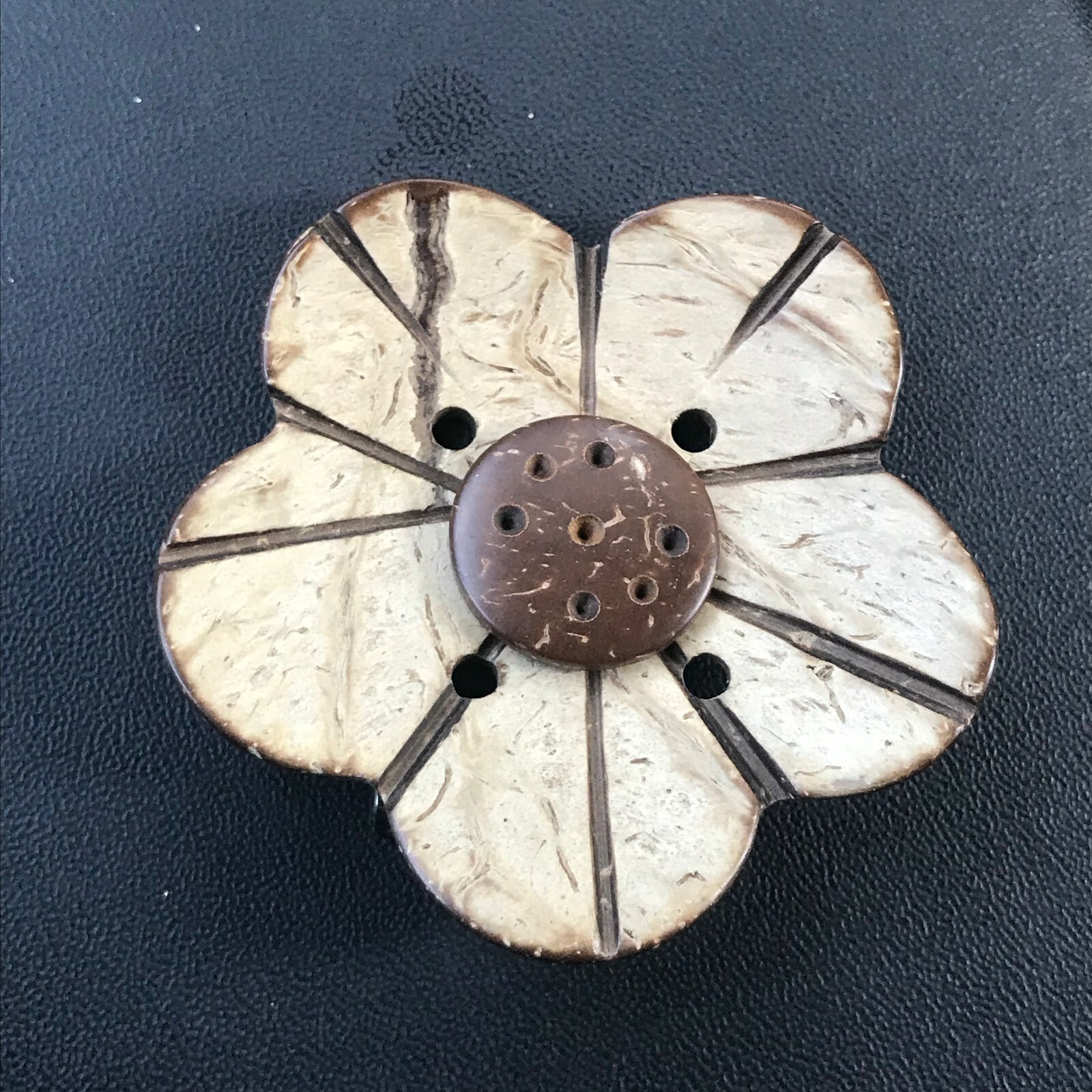 Large Handmade Coconut Shell Daisy Flower Brooch Pin – 2 and 3/8th’s inches in