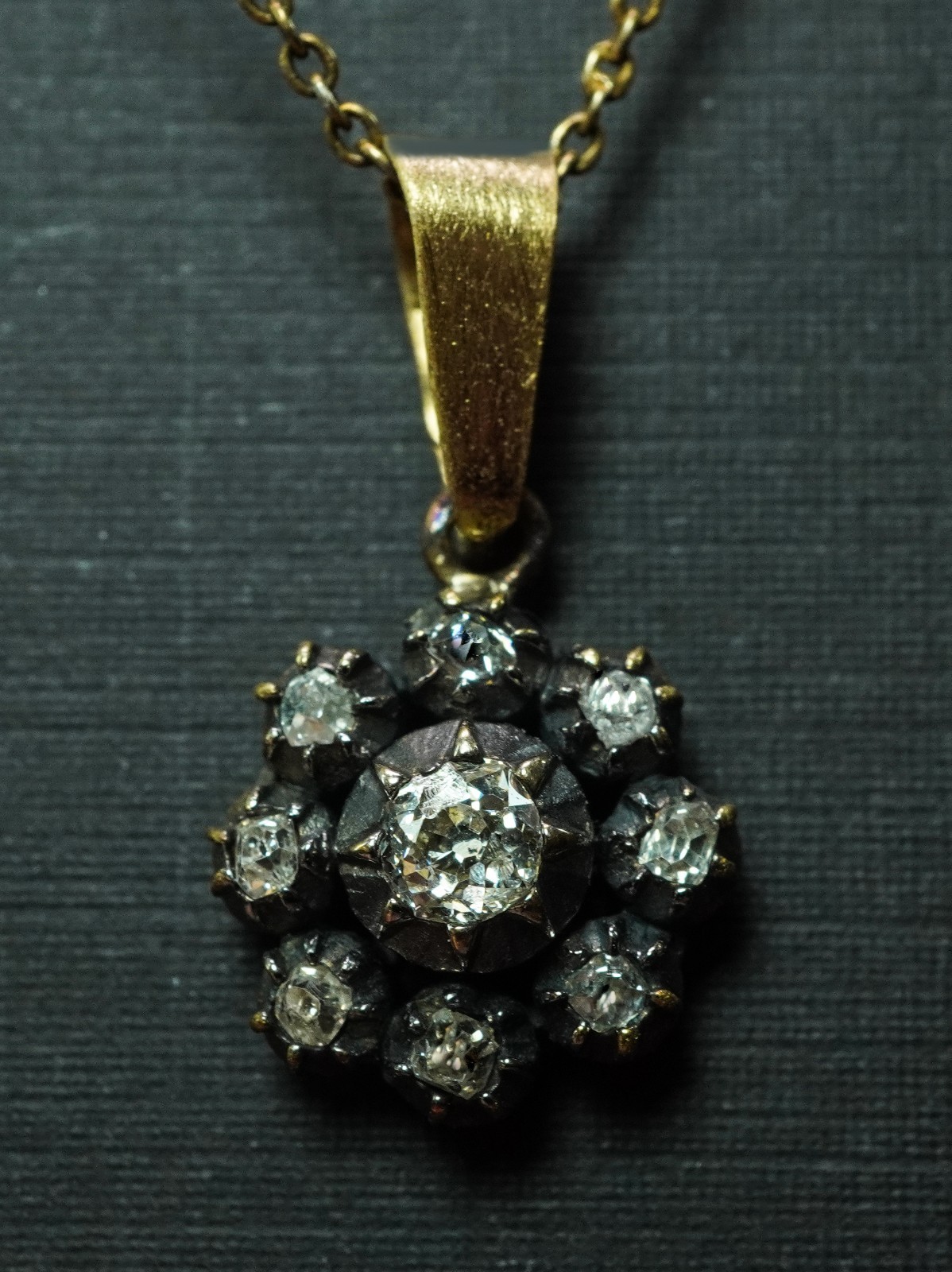 Georgian Antique Old European Rose Square Diamond Pendant 18K 14K Gold Silver