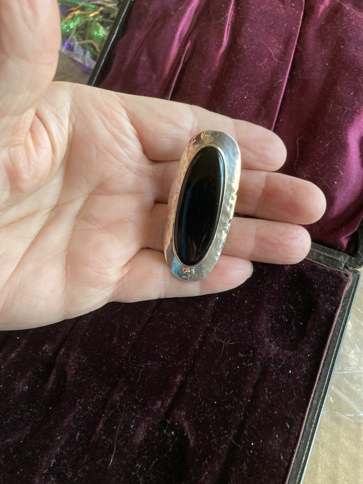 Vintage Dominique Dinouart Sterling Onyx Statement Ring 5.5
