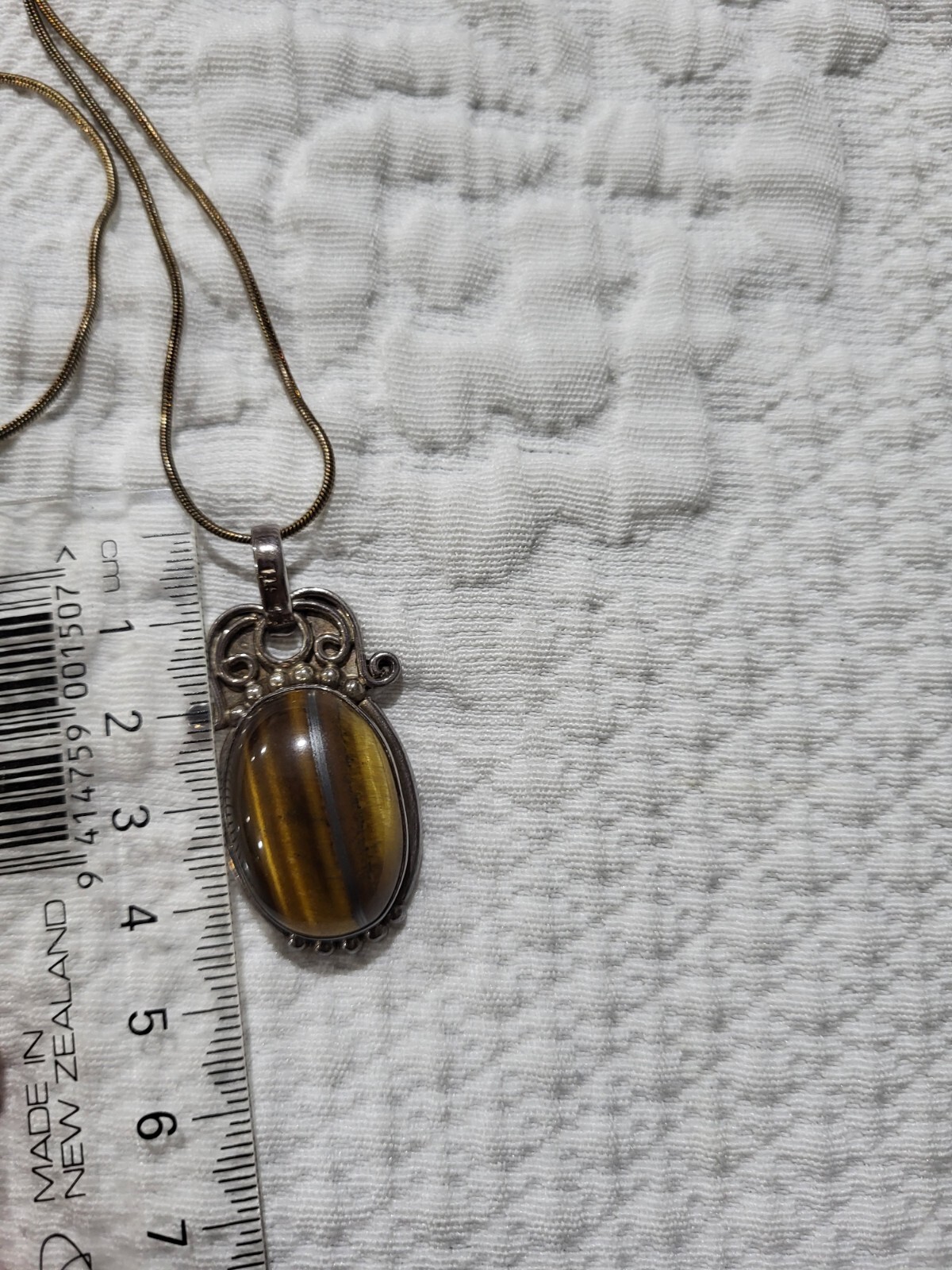 Tiger Eye Sivler Locket with chain. Very old and big Almost 2 inch. See Pict