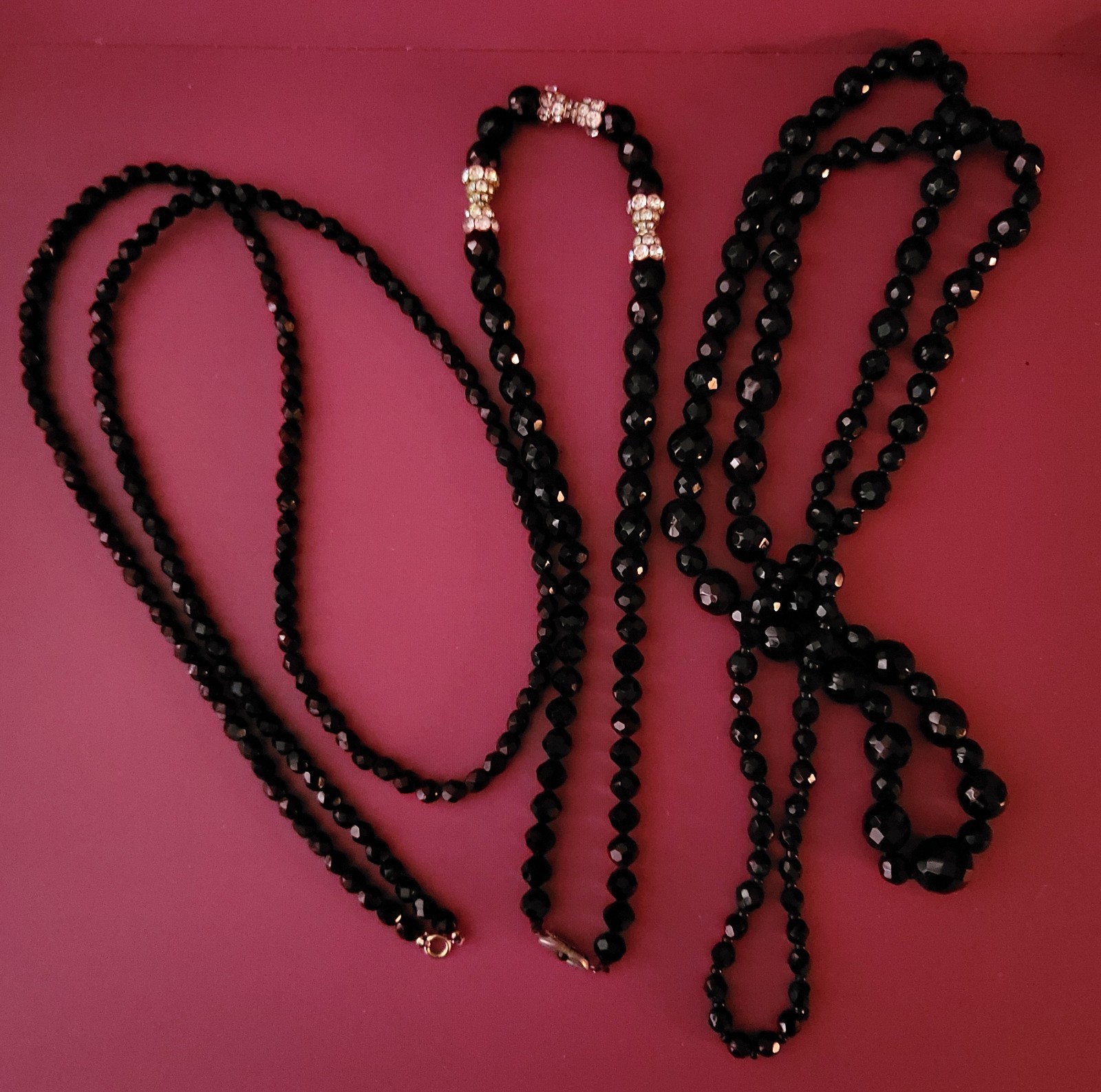 Vintage Faceted Black Glass Necklace Lot of 3