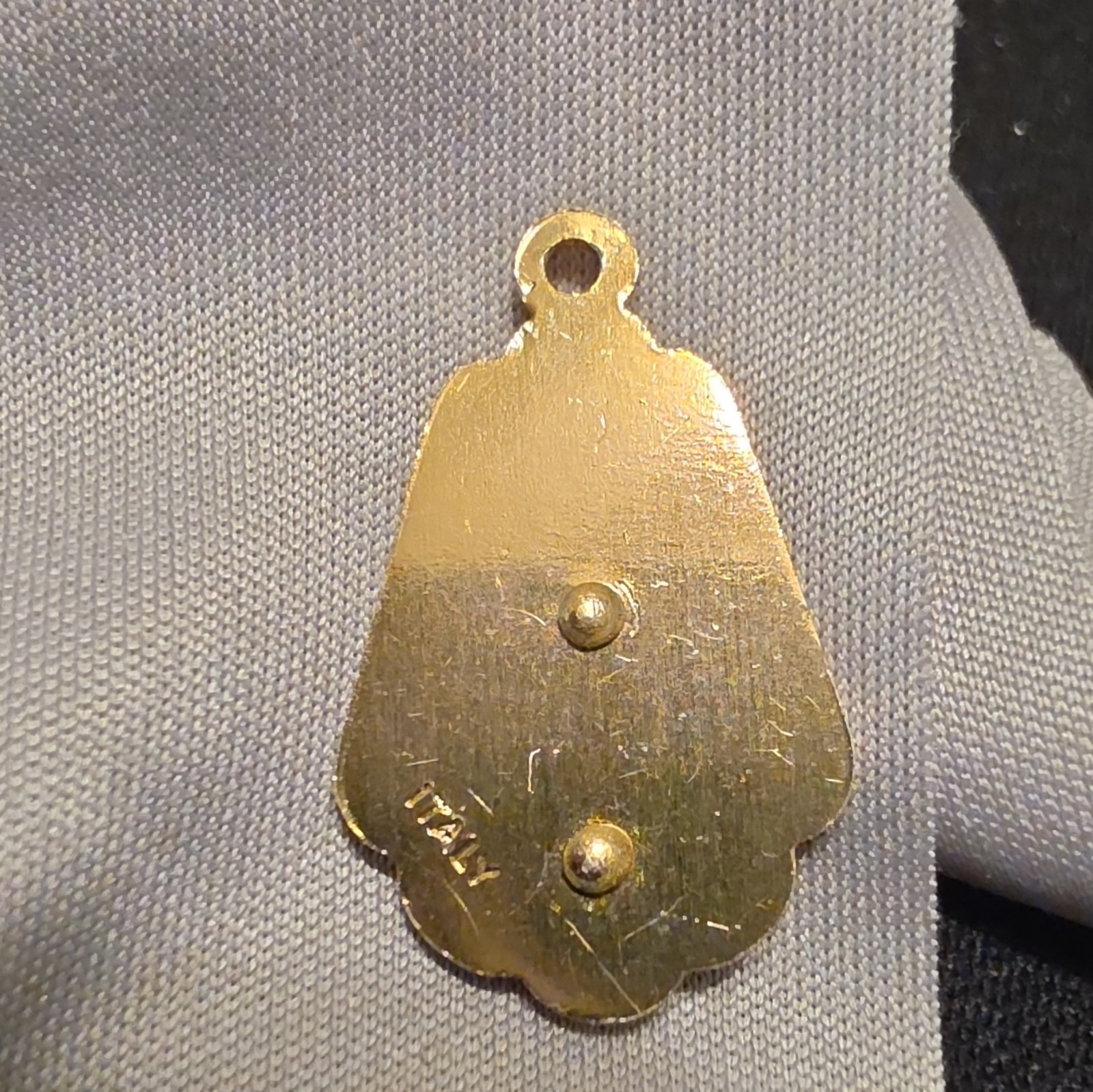 Vintage Mother of Pearl Our Lady of Fatima Medal Pendant Gold Tone Italy 1950s