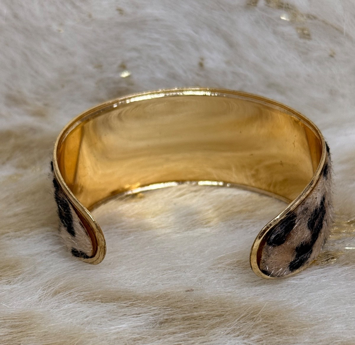 Vintage Classic Leopard Print Bracelet featuring Faux Fur overlay and Gold-tone