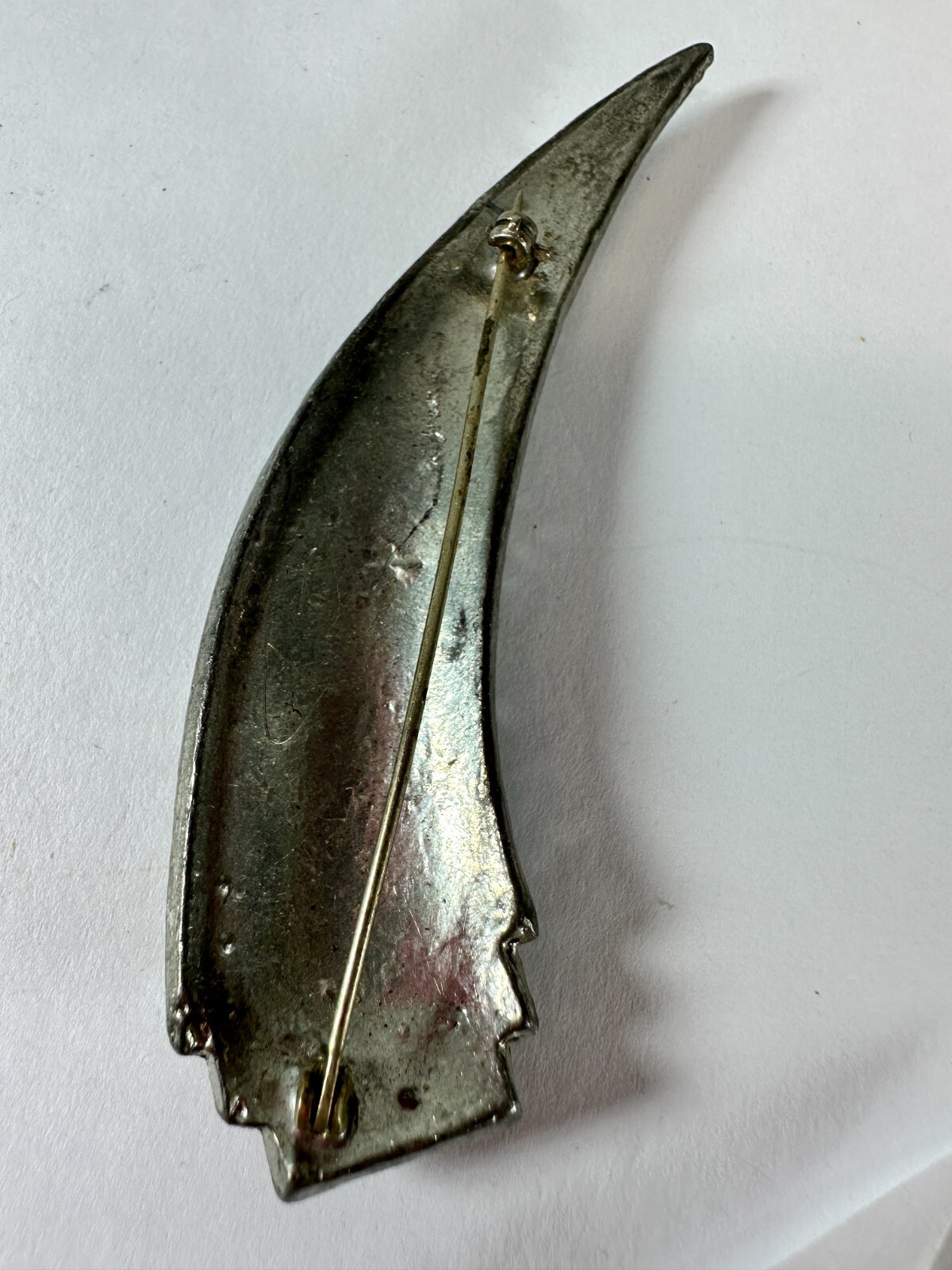 Vintage Brooch Horn Shape Pot Metal Large Clear and Brown MISSING STONES