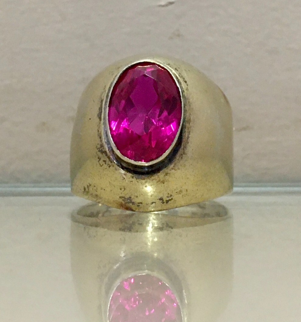 Ring № 16 Vintage Soviet Red Ruby Ring Silver Ring 875☆USSR Ring 7 size 6.95 gr