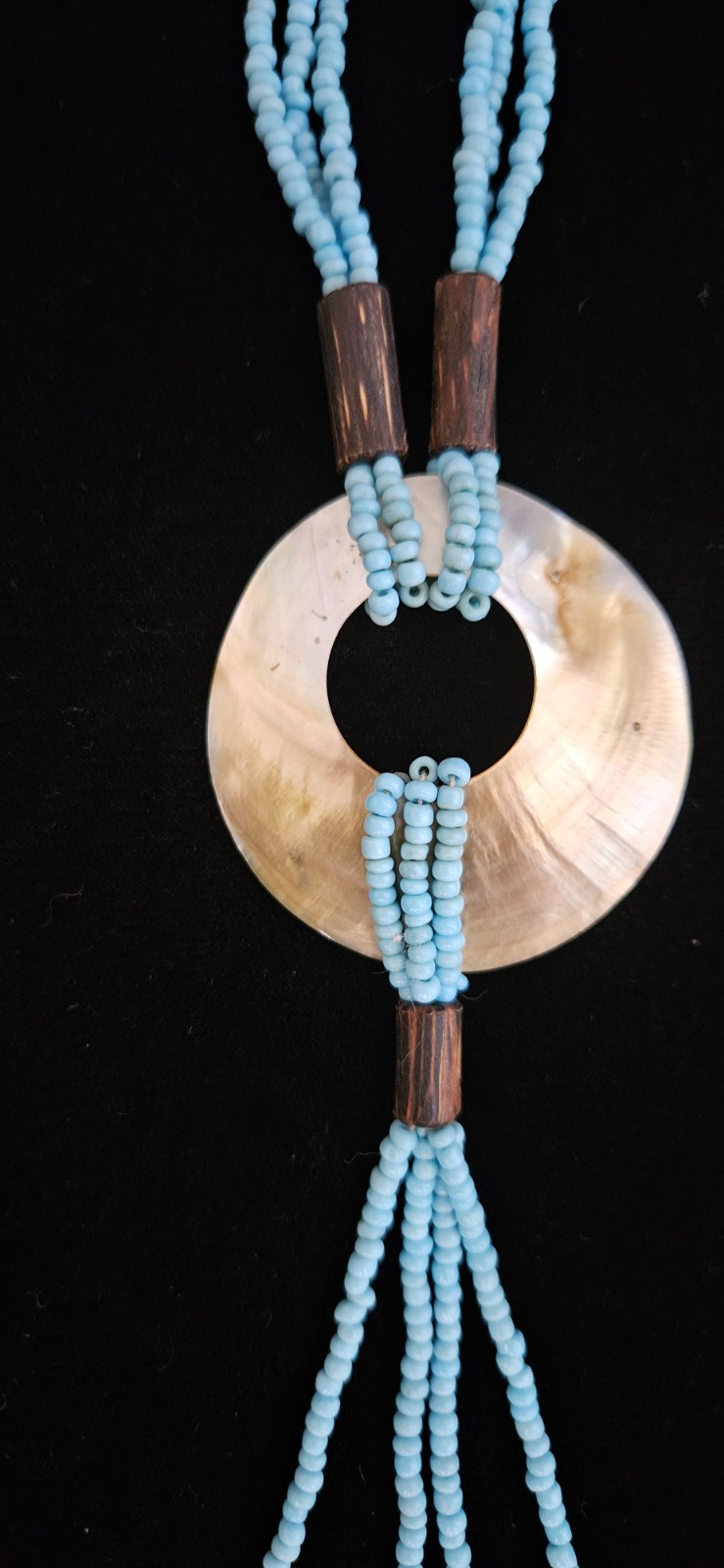 Vintage 80s Abalone Shell Turquoise Seed Bead Multi Strand Choker Necklace