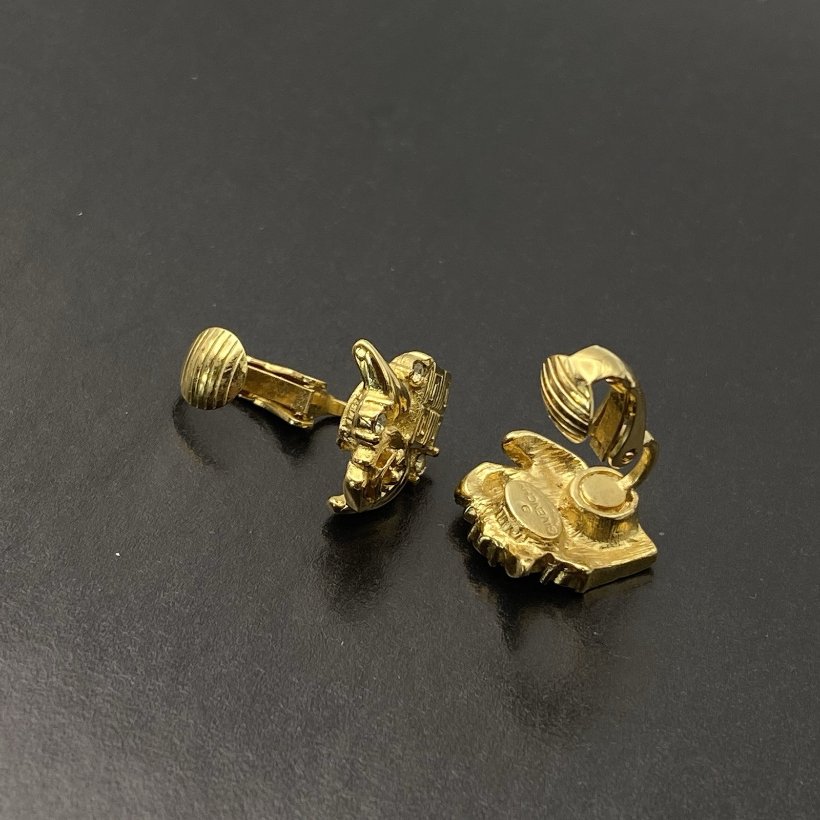 Vintage Givenchy Earrings Signed Flower Gold Tone Logo 80s Every Day Classic