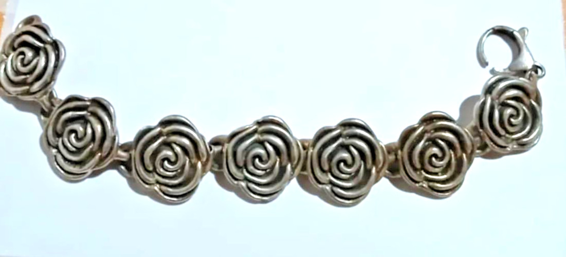Vintage Sterling Silver 925 Women’s Jewelry Bracelet Roses 21.4 gr USA SELLER