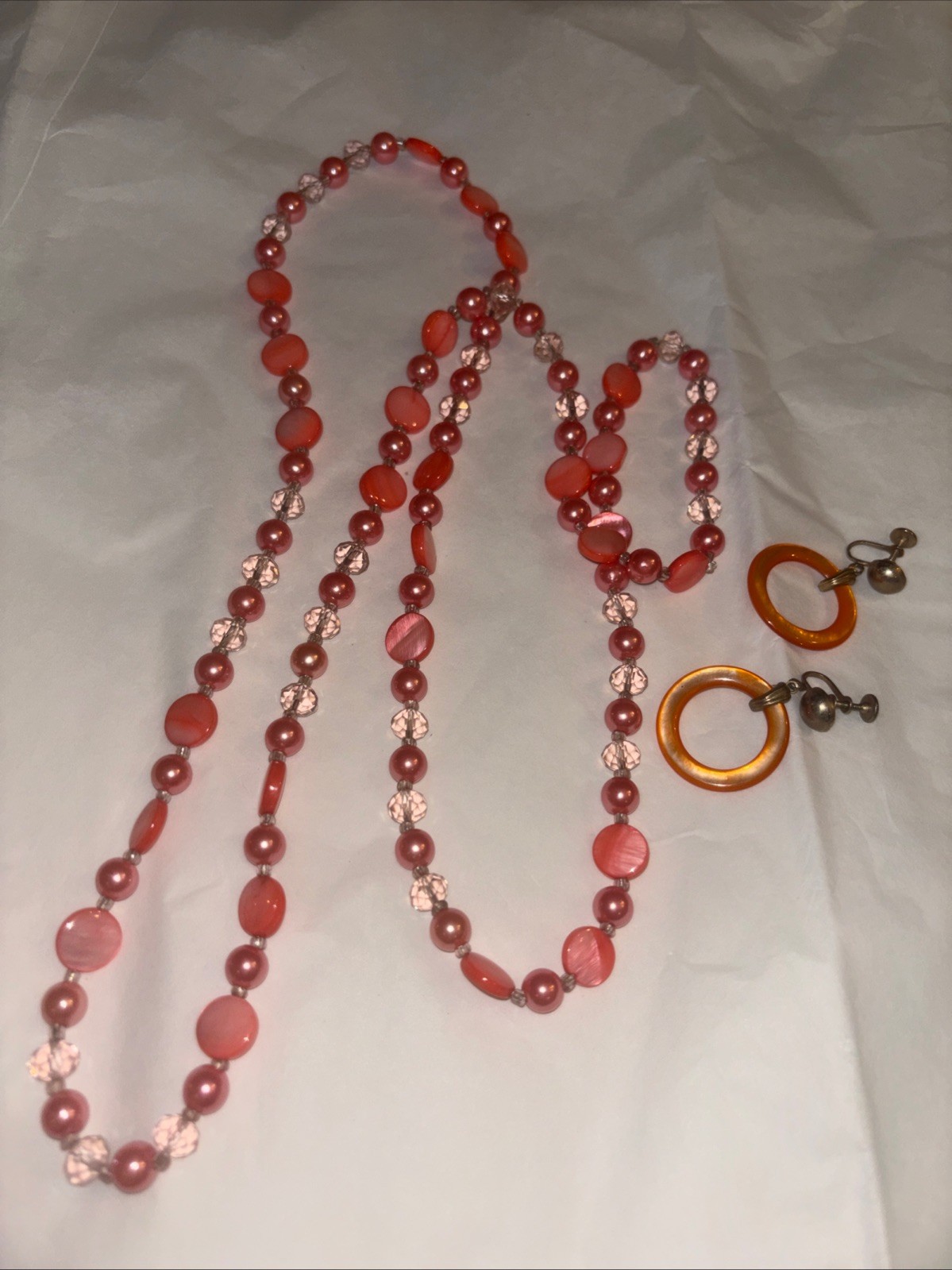 Mixed Huge Vtg Costume Jewelry Lot Orange, Amber, Yellow, Coral Colored Jewelry