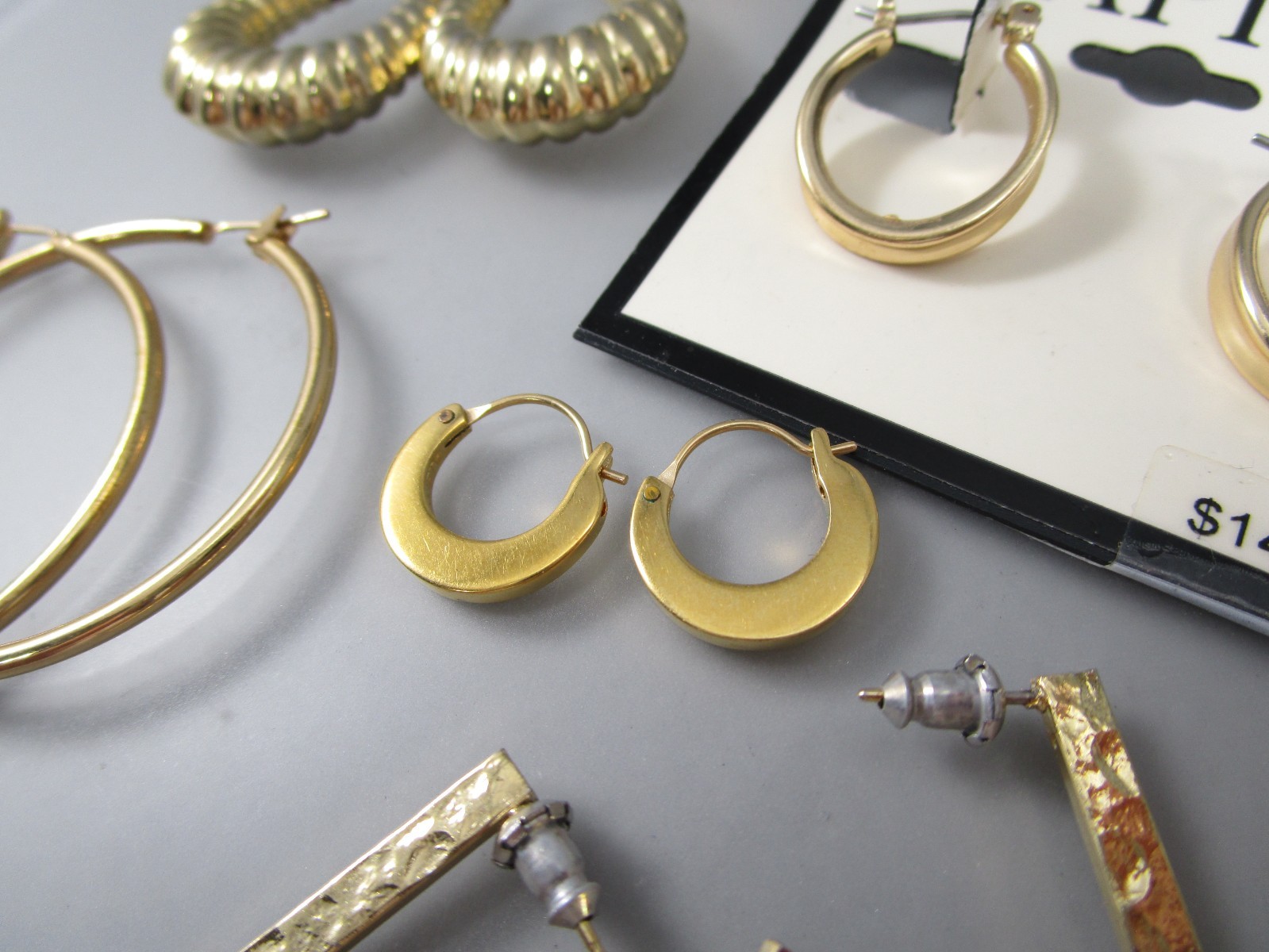 Vtg Mod Retro Gold Tone Multi Hoop Styles LOT 9 Post Pierced Earrings 175P