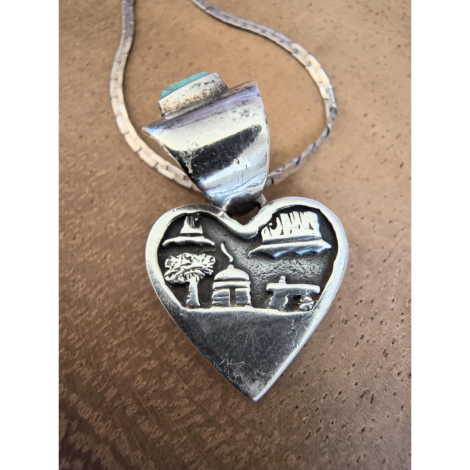 Sterling Silver Heart Storyteller Inlay Pendant Necklace & Chain Milor Italy