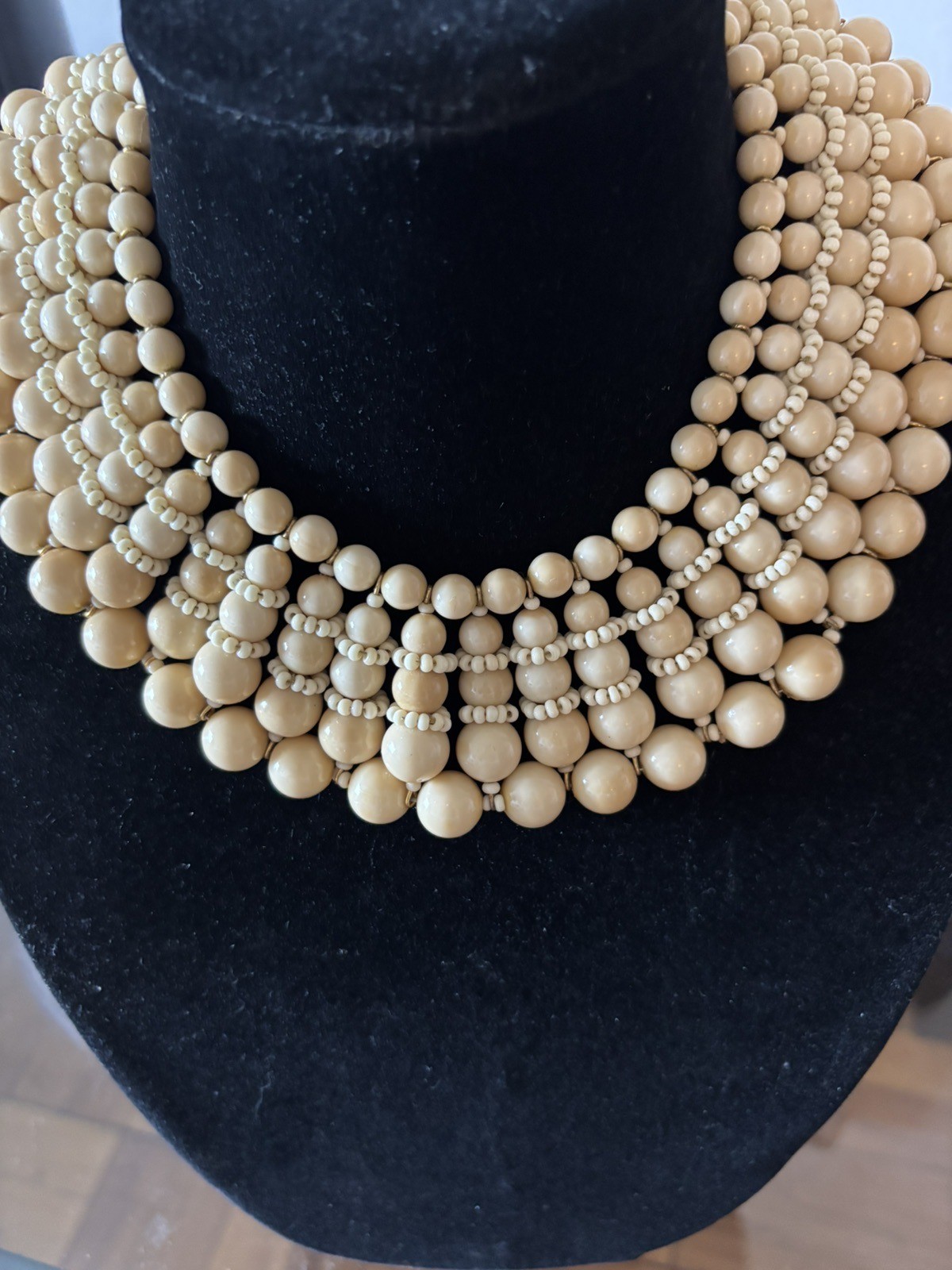 Vintage Miriam Haskell Wood Bead Bib Necklace