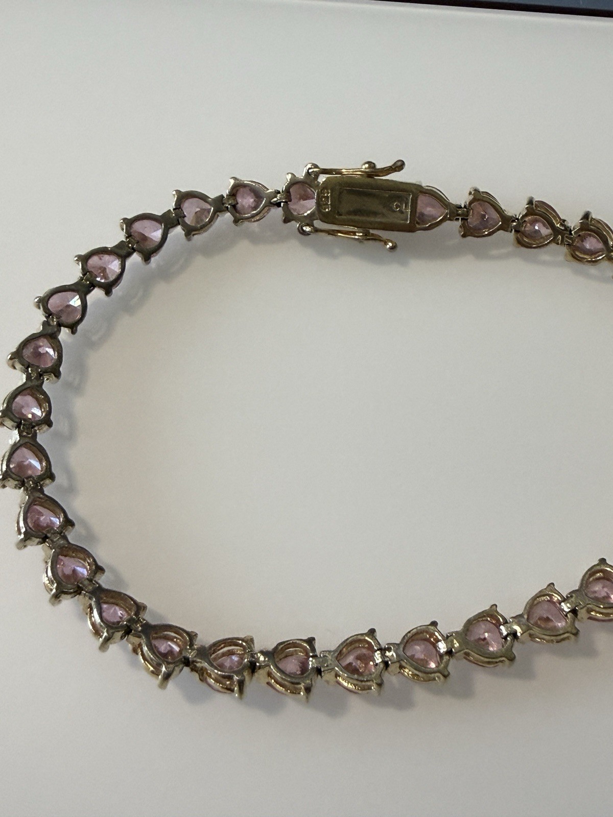 Vintage Pink Trillion Cut Stone Bracelet Sterling Silver Gold Plated 8.25”