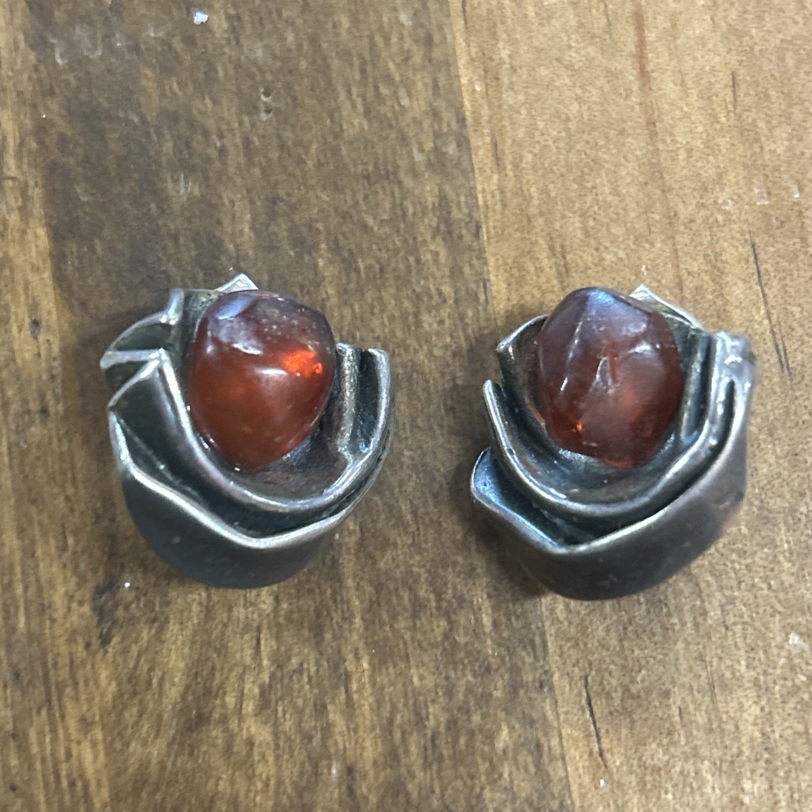 N.E From Denmark Sterling Silver Red Stone Clip On Earrings 15.72 Grams