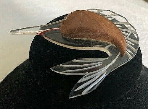VINTAGE 1950’S LUCITE AND WOOD SWORDFISH BROOCH